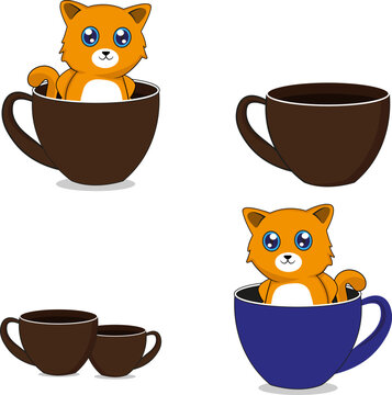 cat in a cute cartoon cup