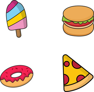 cute street food set sweet illustration