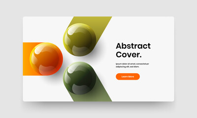 Premium realistic spheres pamphlet concept. Geometric annual report vector design layout.