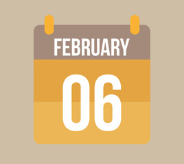 6 february calendar date. Calendar icon for february in orange. Vector for holidays, anniversaries and celebrations
