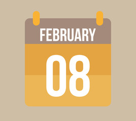 8 february calendar date. Calendar icon for february in orange. Vector for holidays, anniversaries and celebrations