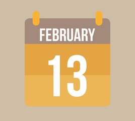 13 february calendar date. Calendar icon for february in orange. Vector for holidays, anniversaries and celebrations