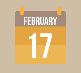 17 february calendar date. Calendar icon for february in orange. Vector for holidays, anniversaries and celebrations