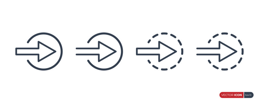 Set of Arrow Icons. Outline Simple Arrows with Circles isolated on White Background. Flat Vector Icon Design Template Element for Web.