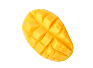 Fresh yellow mango slice on transparent png. Top view..