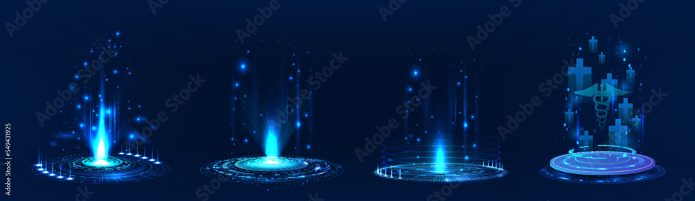 Poster fantasy 3d elements resembling - teleport, holograms, magic portals. hud hi-tech hologram. futuristi