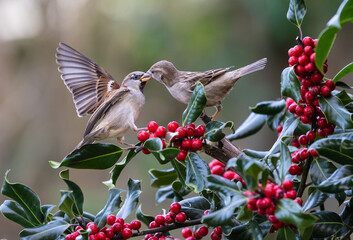 footage of birds in the holly trying to dominate the situation!
