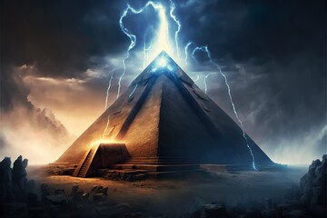 pyramid lightning in the night - obrazy, fototapety, plakaty