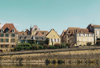 Bergerac, medieval town. Along the banks of river Dordogne, its charming streets and squares with...