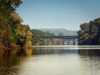 Bergerac bridges crossing the river Dordogne. Old Railway bridge (Pont Gilets)