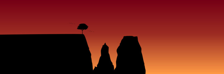 sunset view landscape silhouette flat design vector illustration good for wallpaper, background, banner, backdrop, tourism and design template