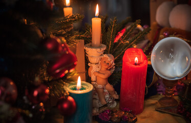 Winter Christmas time concept. Decoration at home, details and ideas for New Year	