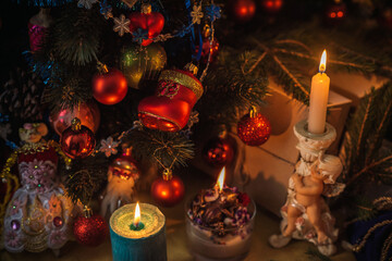 Winter Christmas time concept. Decoration at home, details and ideas for New Year	