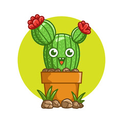 Happy cute Cactus on pot