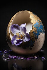 Broken egg with blue iris flower, Valentine gift 