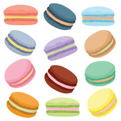 Vector illustration of colorful macaron collections on white background