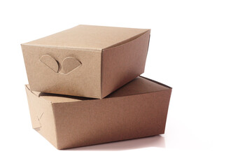 Take away cardboard food boxes on white background