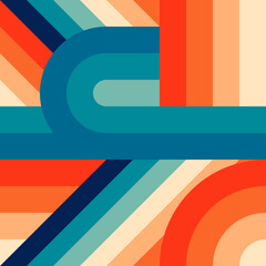 Seamless geometric pattern in 70s style. Retro vector background. Colourful vintage poster design.
