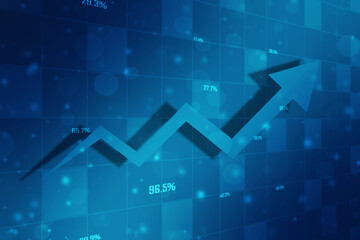Business Growth graph on technology background, Futuristic raise arrow chart digital transformation abstract technology background. Big data and business growth currency stock and investment economy