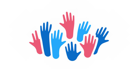 Many colored human hands up illustration