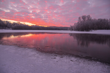 red sunrise over the lake