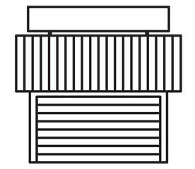 Graphic icon facade of business premises or one-story shops. Vector illustrations of commercial buildings on city street. 2D black and white drawing.