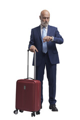 PNG file no background  Businessman traveling with a trolley bag