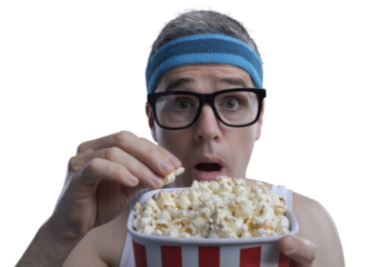 PNG file no background Funny guy watching movies and eating popcorn