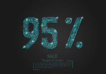 Abstract isolated blue 95 percent sale concept. Polygonal illustration looks like stars in the blask night sky in spase or flying glass shards. Digital design for website, web, internet. © Katsiaryna