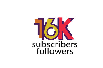 16K, 16.000 subscribers or followers blocks style with 3 colors on white background for social media and internet-vector