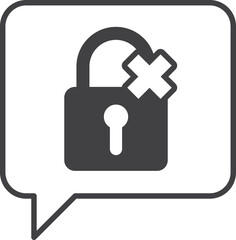Text box with padlock and wrong sign illustration in minimal style