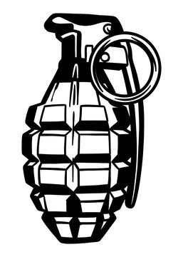 Vintage military hand grenade - vector illustration - Out line