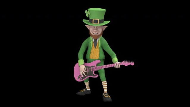 Leprechaun playing guitar - 3d render looped with alpha channel. 