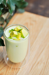 blended avocado , avocado smoothie or avocado  yogurt or avocado milk