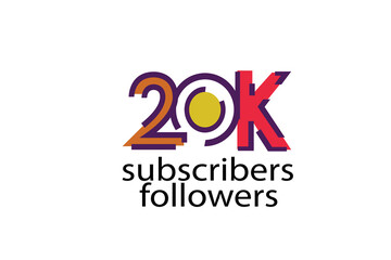 20K, 20.000 subscribers or followers blocks style with 3 colors on white background for social media and internet-vector