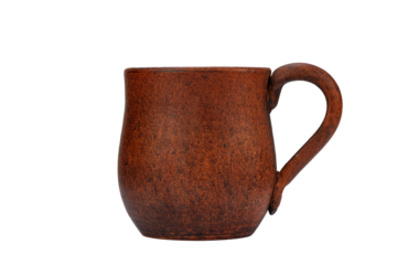 brown handmade clay mug, isolated