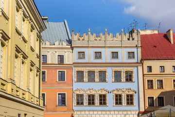 Fototapeta na wymiar Colorful houses in the historic center of Lublin, Poland