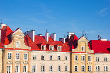 Fototapeta na wymiar Colorful red rooftops in the center of Lublin, Poland