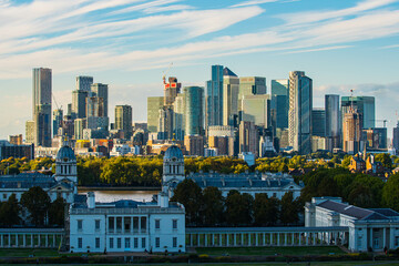 London city view. Skyward view of London City skyscrapers.  UK, England, London. Skyscrapers in...