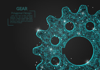 Abstract isolated blue image of a gear. Polygonal illustration looks like stars in the blask night sky in spase or flying glass shards. Digital design for website, web, internet © Katsiaryna