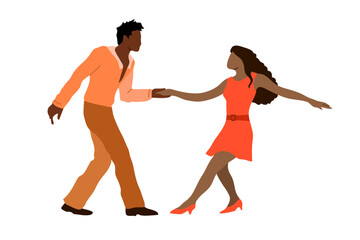 Pair dancing, classical, professional, modern and Latin American dances, rumba, salsa, samba. Man and woman dancing together, passionate tango. Vector illustration
