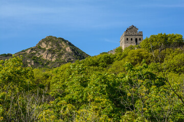 Protective wall. beautiful watchtower. The Great Wall of China