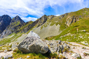 Summer landscape of Hinczowa valley on sunny day, High Tatra Mountains, Slovakia