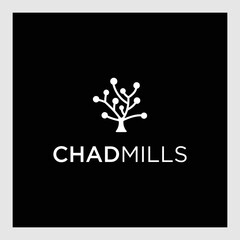 Continuous line drawing of tree logo design on black background. Company name. Vector illustration