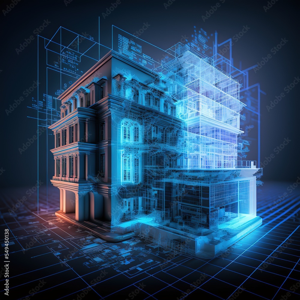 Aufkleber Development of hardware, software system of smart building. Futuristic modern , AI