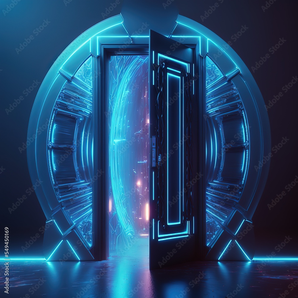 Poster futuristic door in cyber space. futuristic modern generative ai
