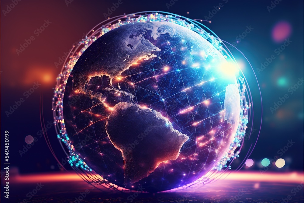 Poster Global communication technologies. Futuristic modern Generative AI