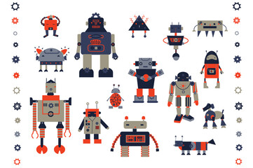 Funny robot vector illustrations set.