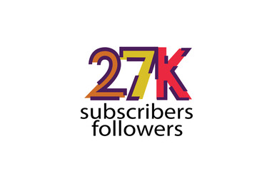 27K, 27.000 subscribers or followers blocks style with 3 colors on white background for social media and internet-vector