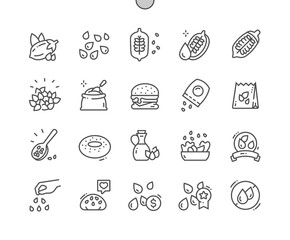 Sesame. No sesame food allergen. Salad with sesame. Menu for cafe. Pixel Perfect Vector Thin Line Icons. Simple Minimal Pictogram